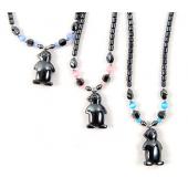 Colored Opal Beads Hematite Penguin Pendant Charm Choker Collar Necklace